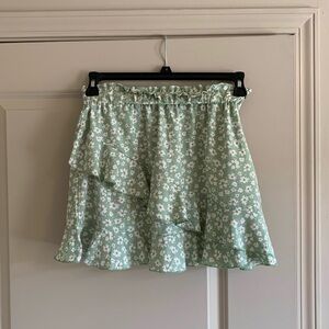 Mint Floral Ruffle Skirt